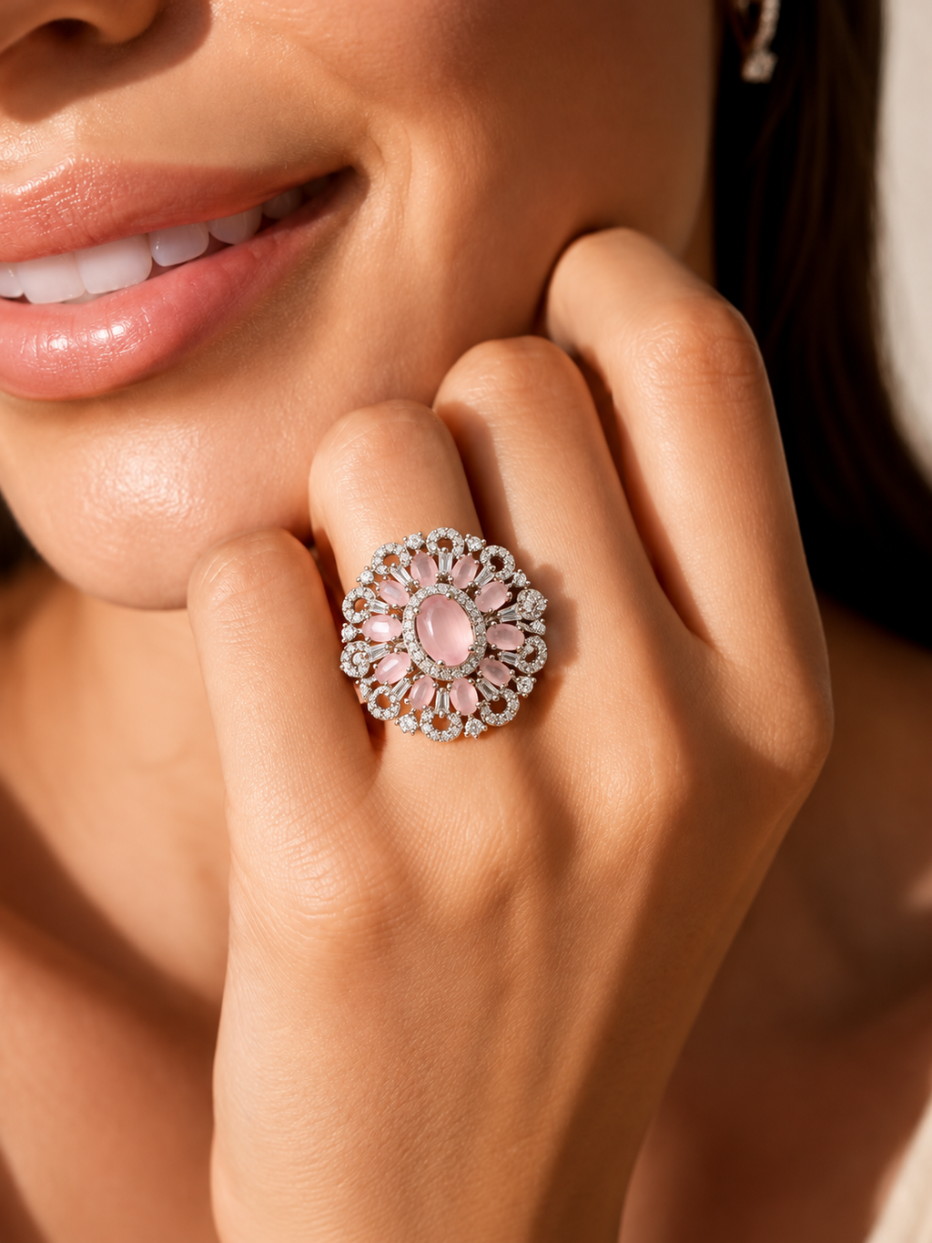 Rose Gold Elegance Floral Gemstone Ring