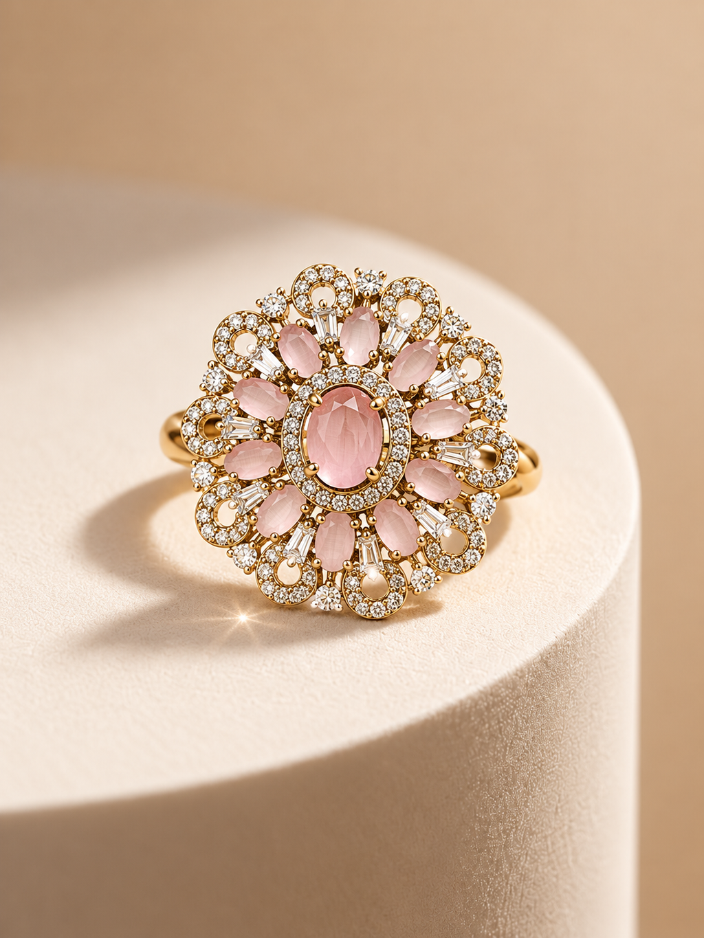Rose Gold Elegance Floral Gemstone Ring