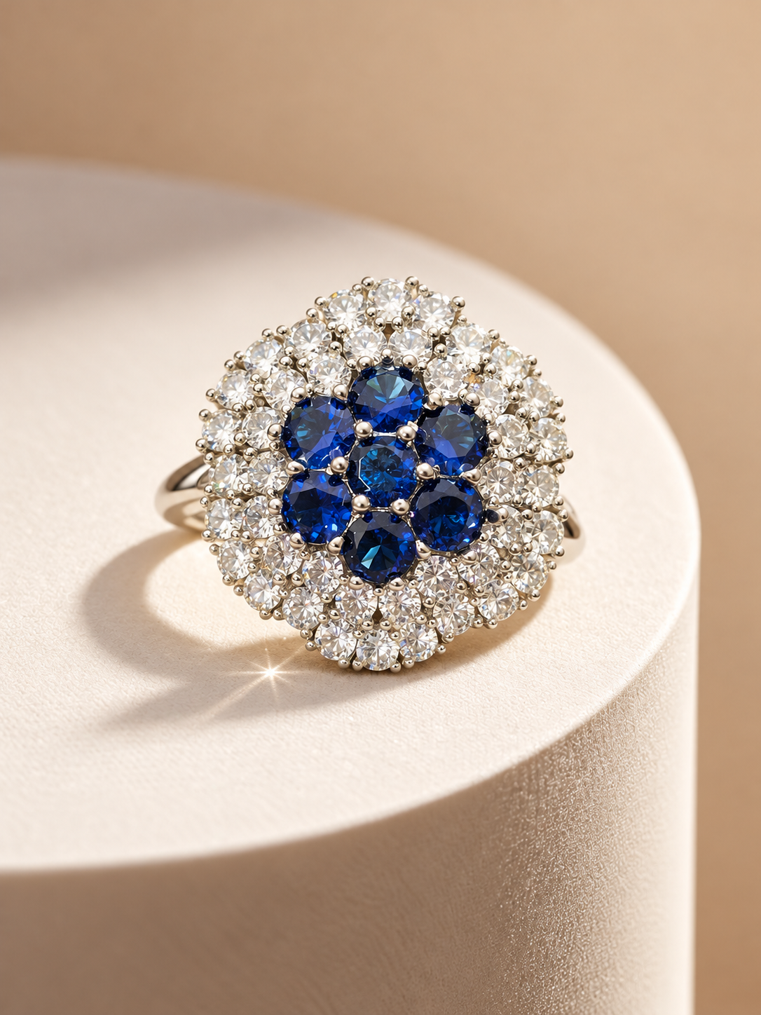 Royal Blue Sapphire Floral Cluster Ring