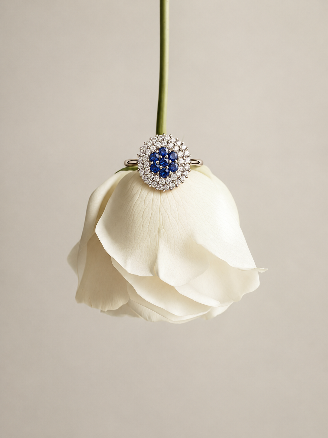 Royal Blue Sapphire Floral Cluster Ring