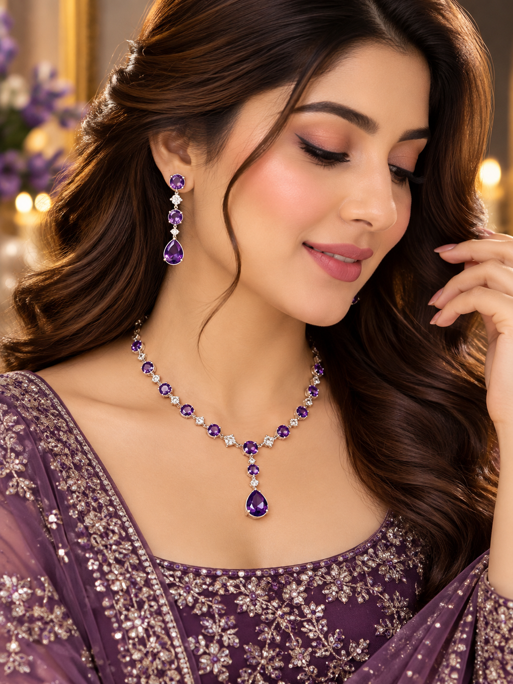 Multicolor Gemstone Necklace & Earrings Jewelry Set
