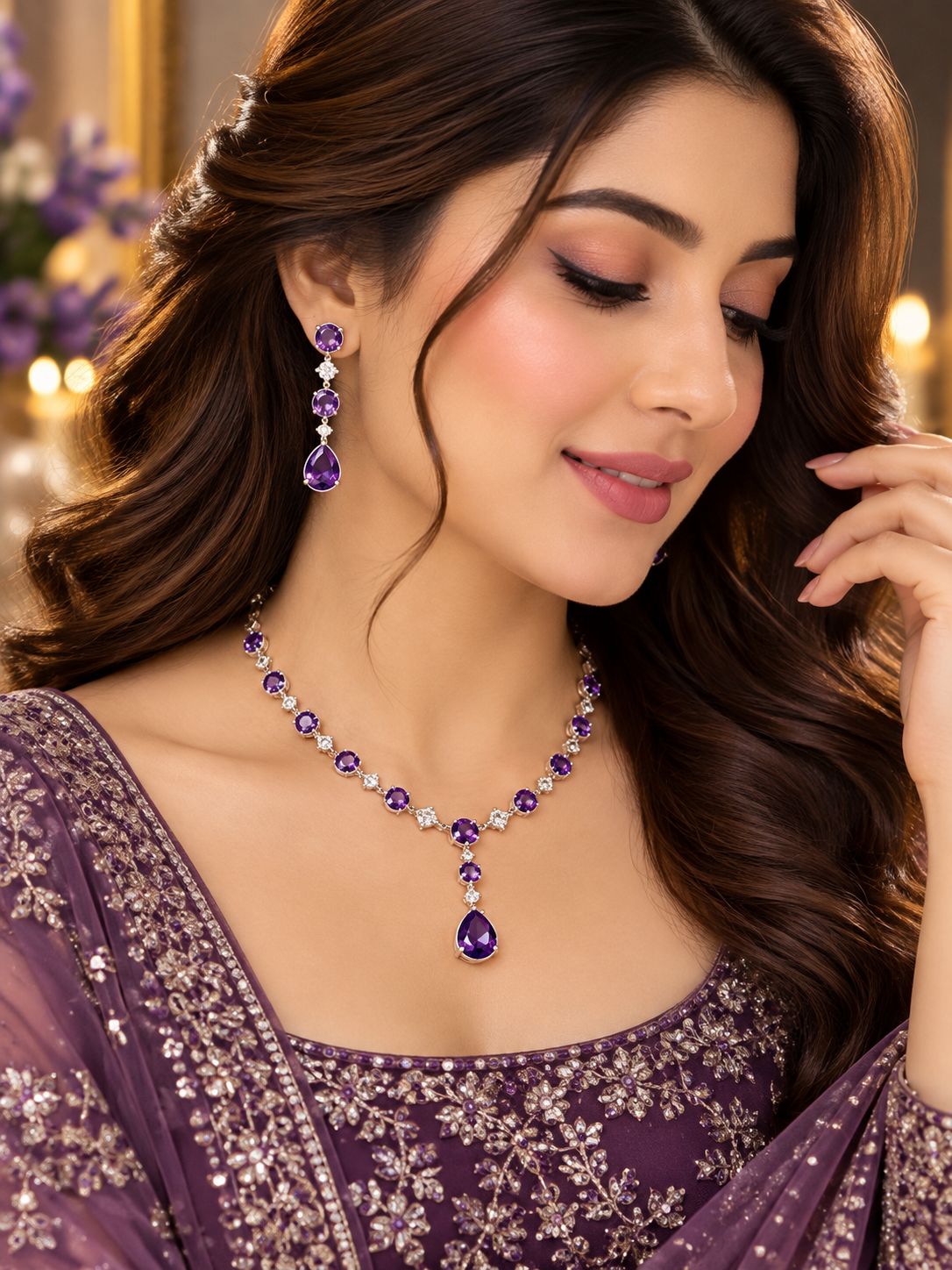 Multicolor Gemstone Necklace & Earrings Jewelry Set