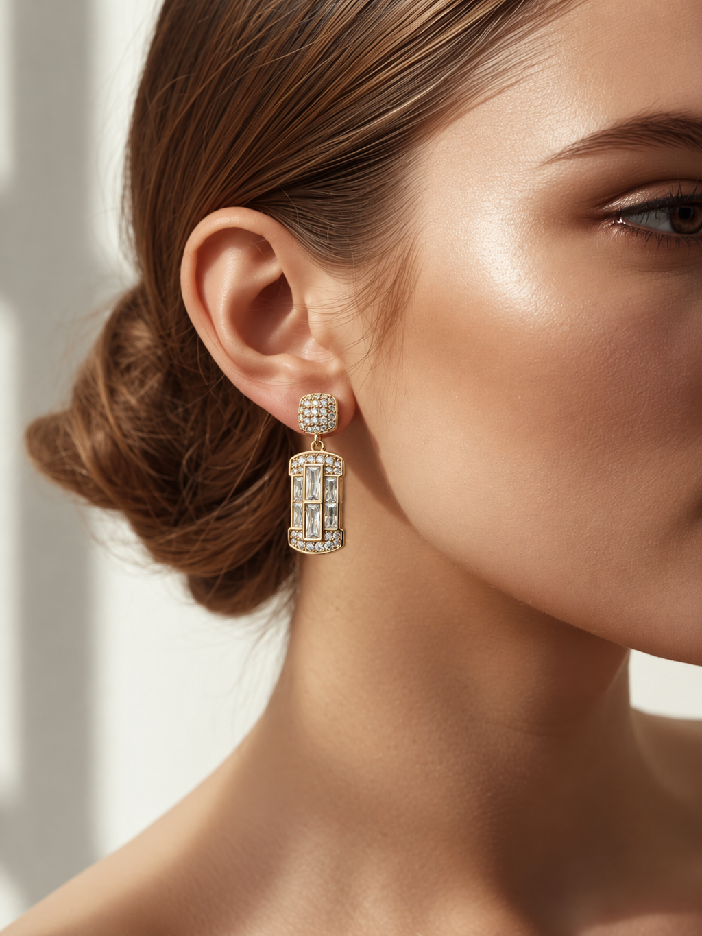 Gold Art Deco Crystal Drop Earrings