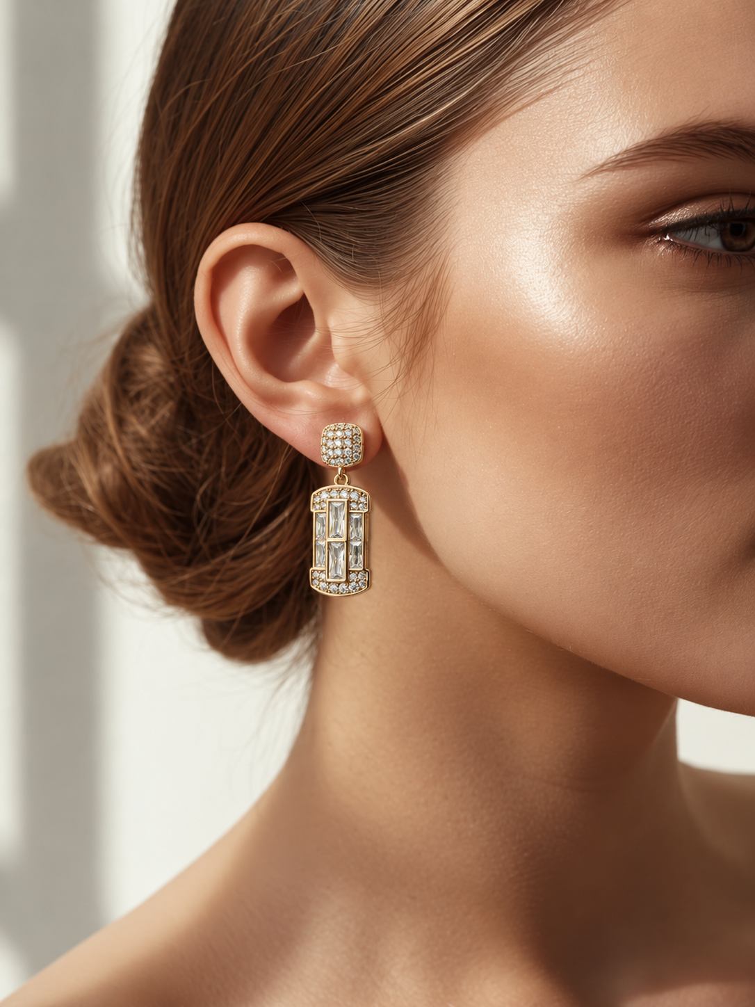 Gold Art Deco Crystal Drop Earrings