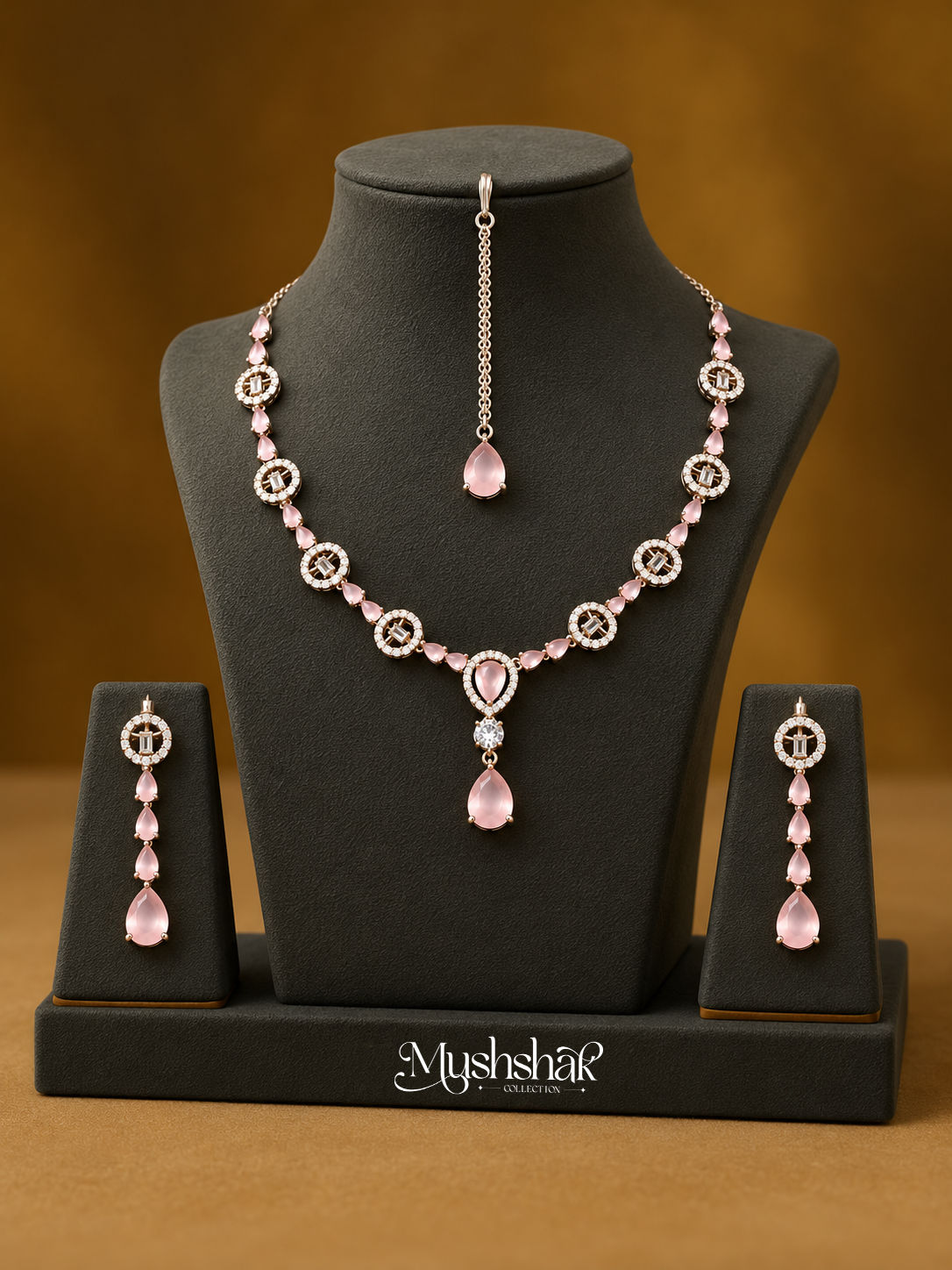 Multicolor Pink Gemstone Necklace & Earrings Set