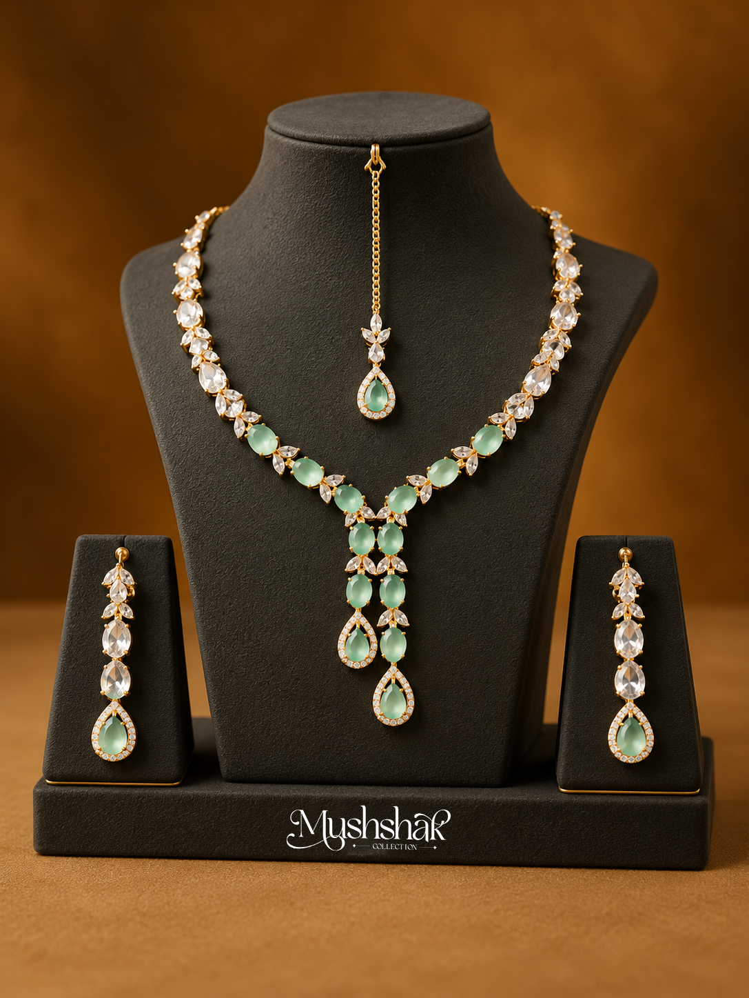 Multicolor Stone Bridal Jewellery Set – Necklace, Earrings & Maang Tikka