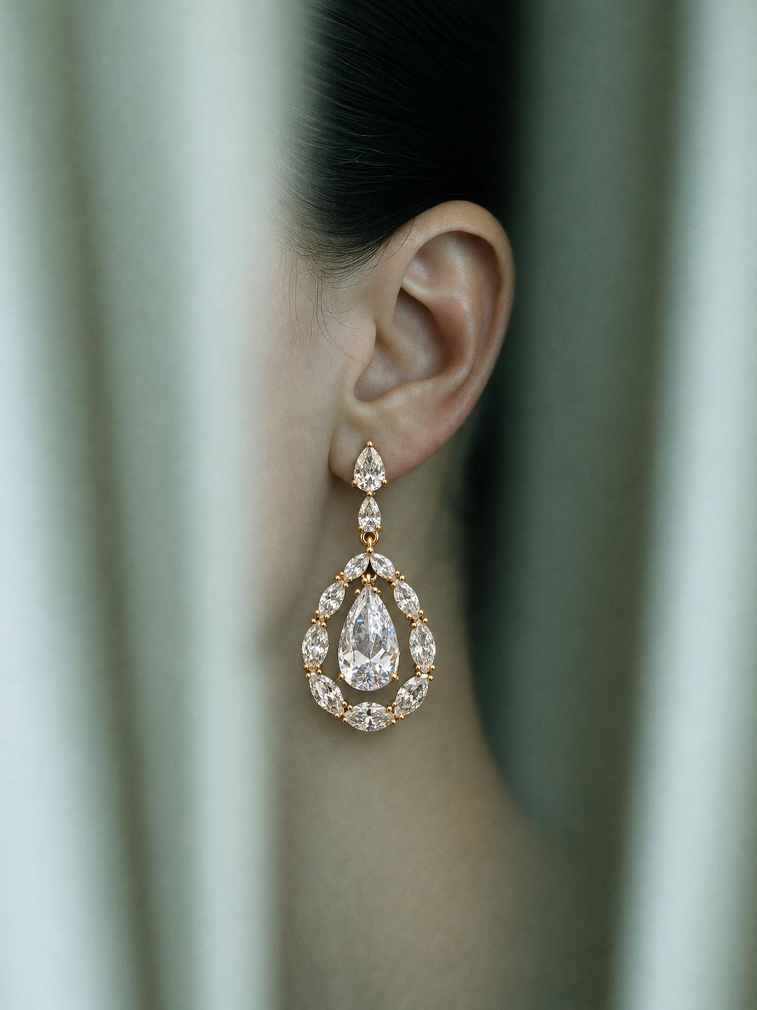 Elegant Pear-Cut Crystal Chandelier Earrings