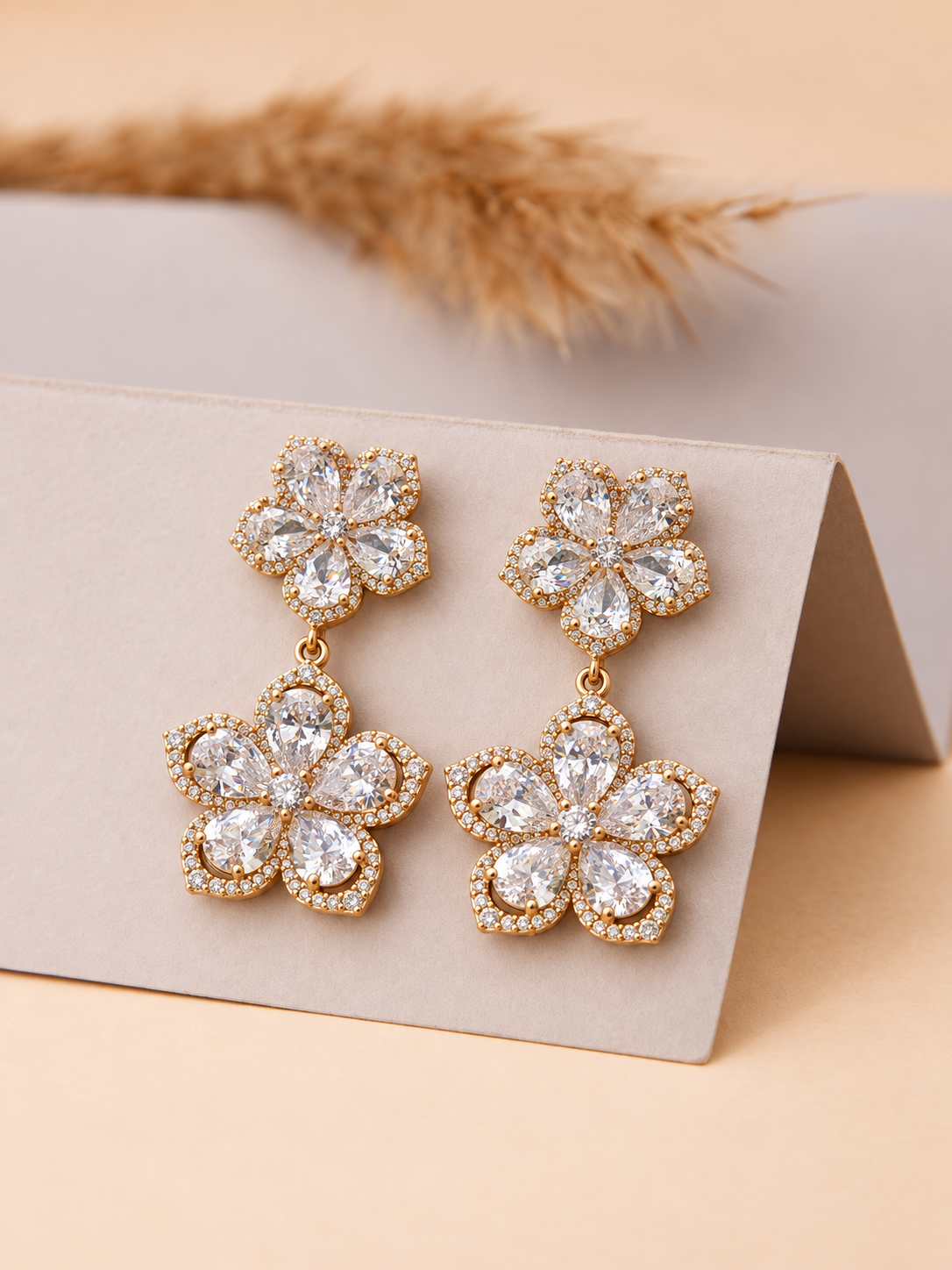 Golden Petal Radiance Crystal Earrings