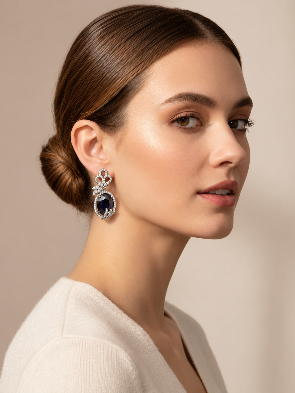 Royal Purple Oval Crystal Drop Earrings