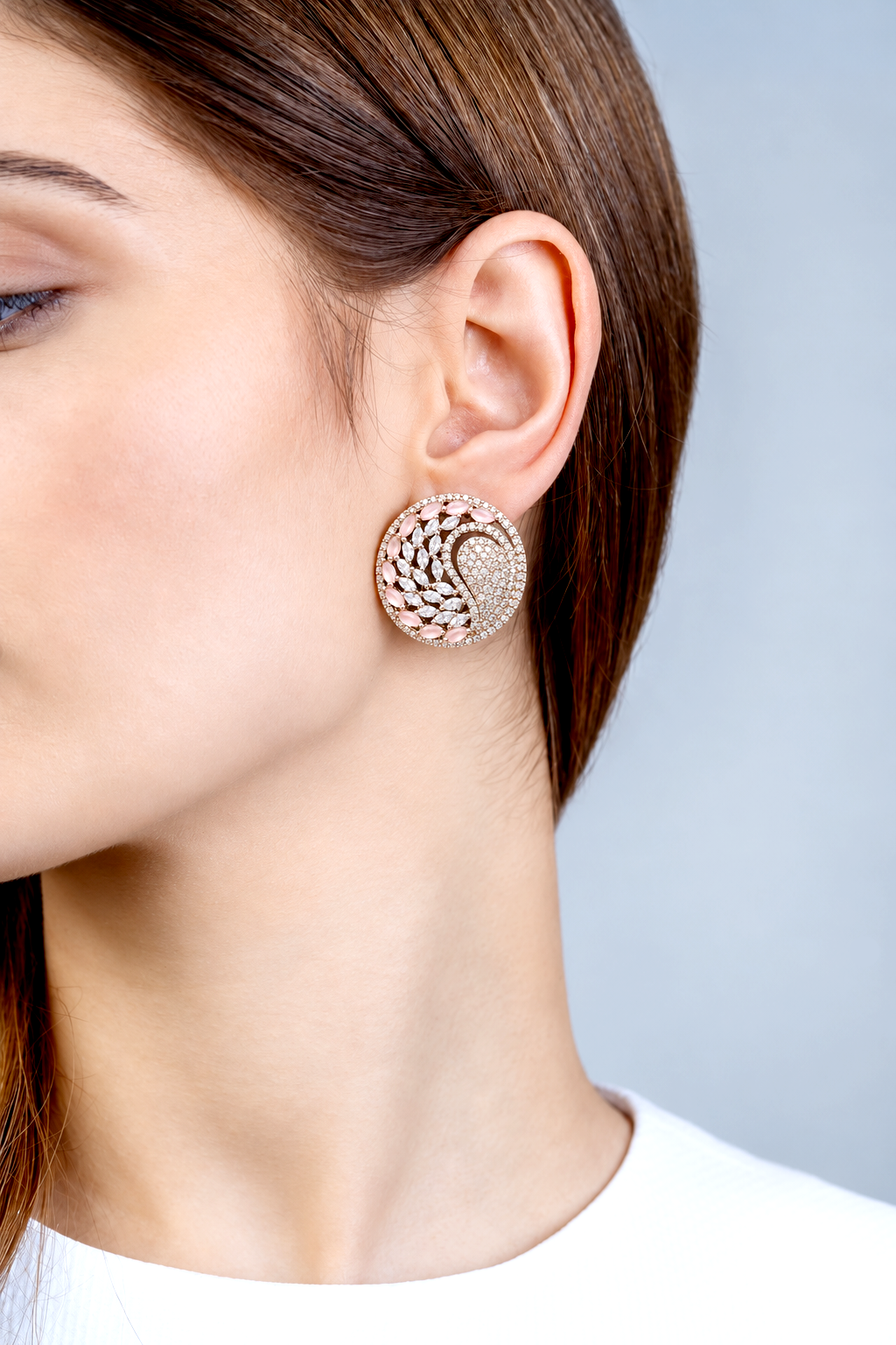 Gul-e-Gulabi Pink Crystal Stud Earrings – Luxury Gold-Plated Jewellery-Artificial Jewellery In Pakatan