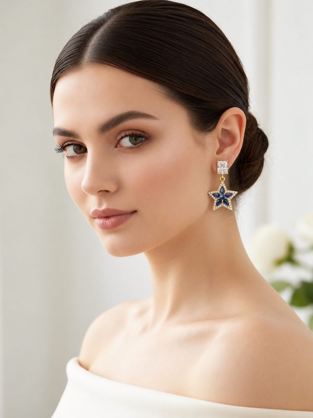 Royal Blue Star Crystal Drop Earrings