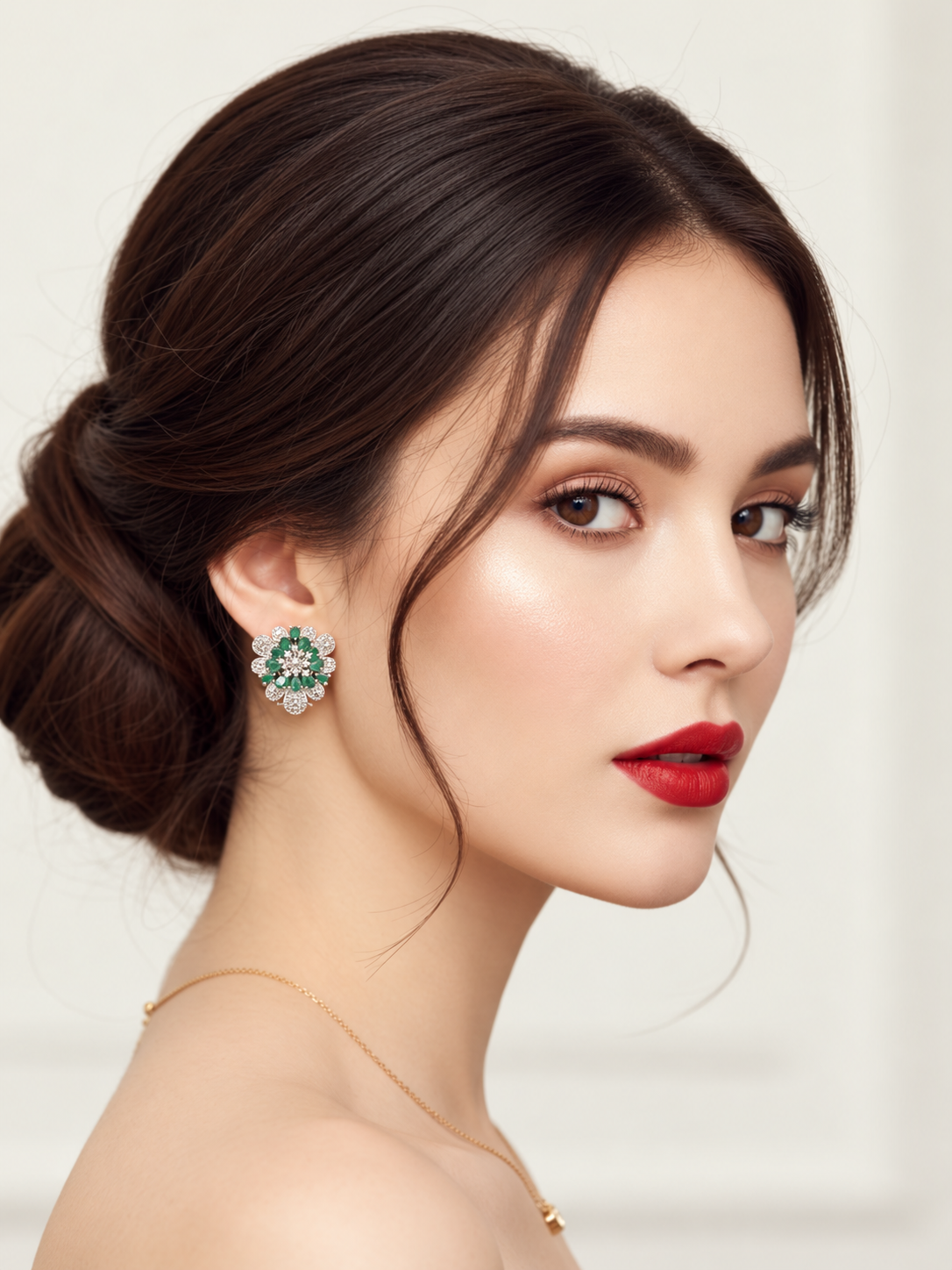 Emerald Green Floral Crystal Stud Earrings