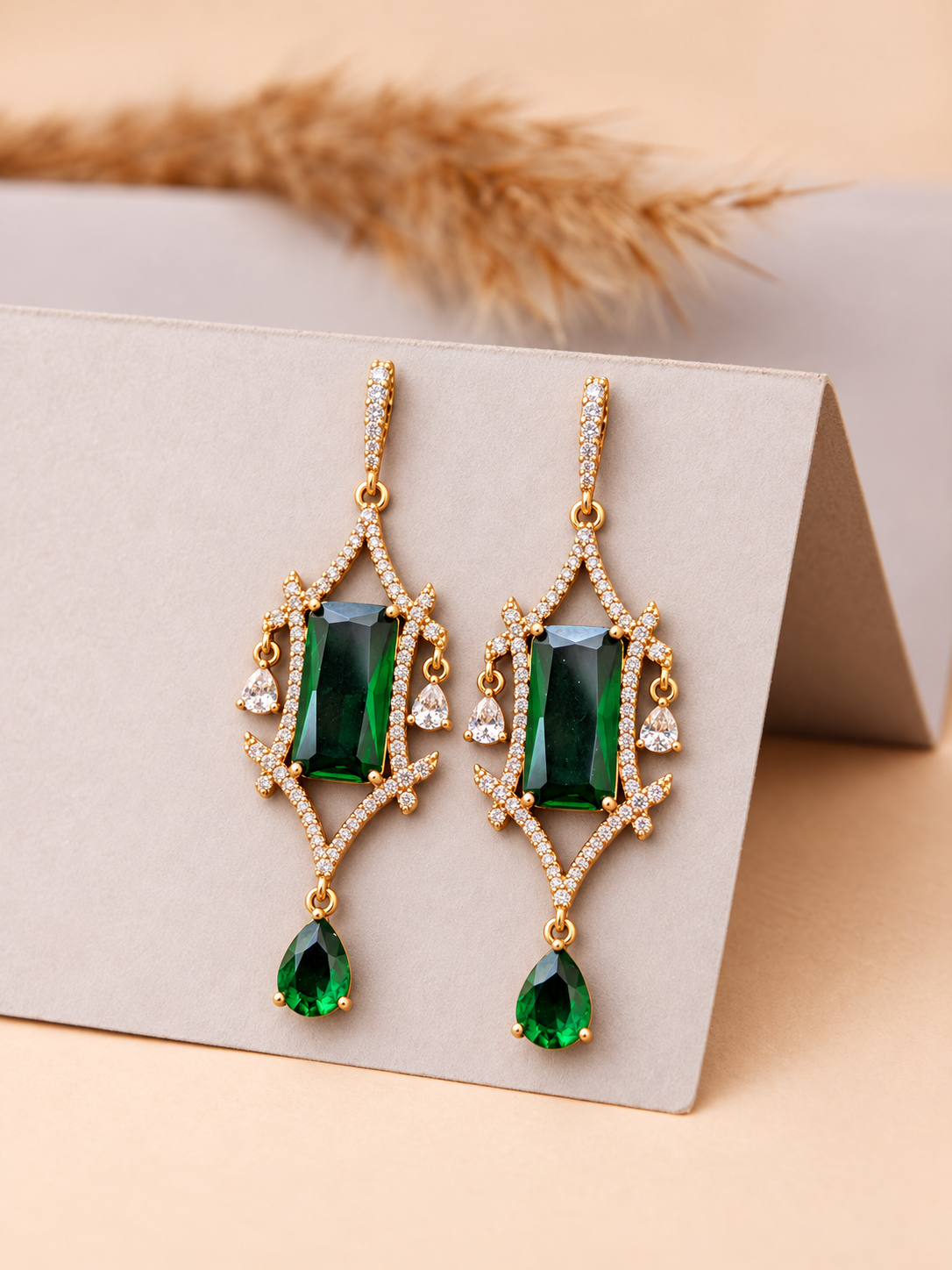 Emerald Green Crystal Chandelier Earrings