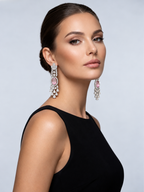 Pink Crystal Silver Chandelier Earrings
