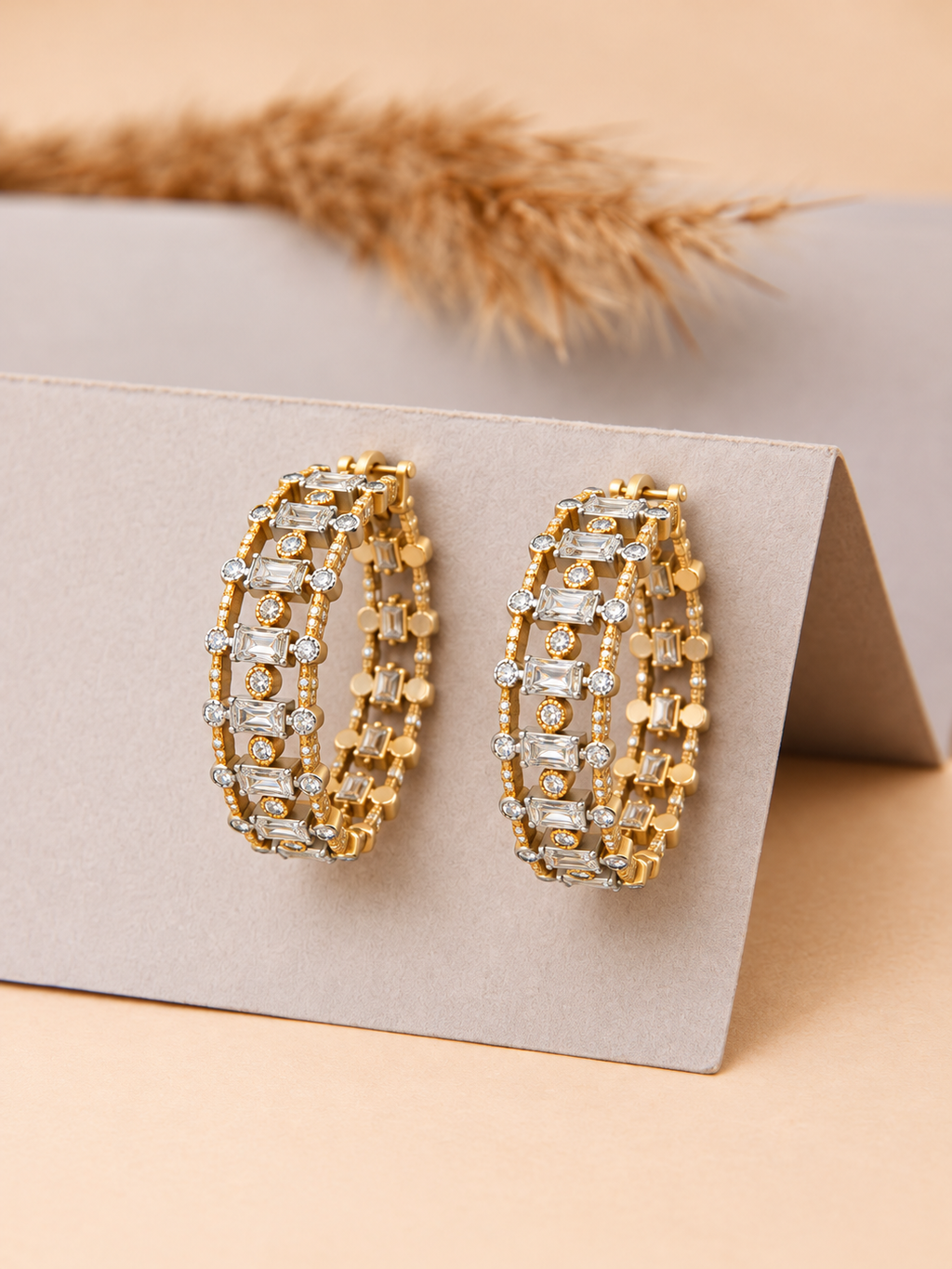 Noor Luxe Gold-Plated Crystal Hoop Earrings – Premium Artificial Jewellery