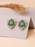 Emerald Green Floral Crystal Stud Earrings
