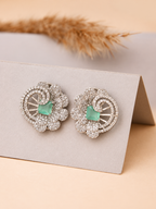 Mint Green Silver Floral Swirl Studs-artificial bridal jewellery in pakistan