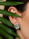 Mint Green Silver Floral Swirl Studs-artificial bridal jewellery in pakistan