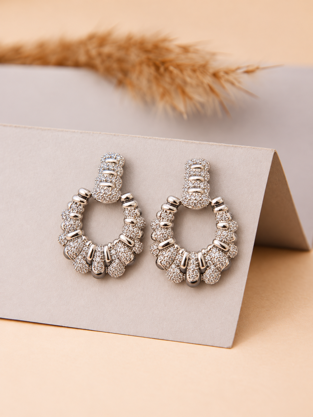 Elegant Silver Crystal Hoop Earrings