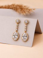 Golden Oval Halo Crystal Drop Earrings