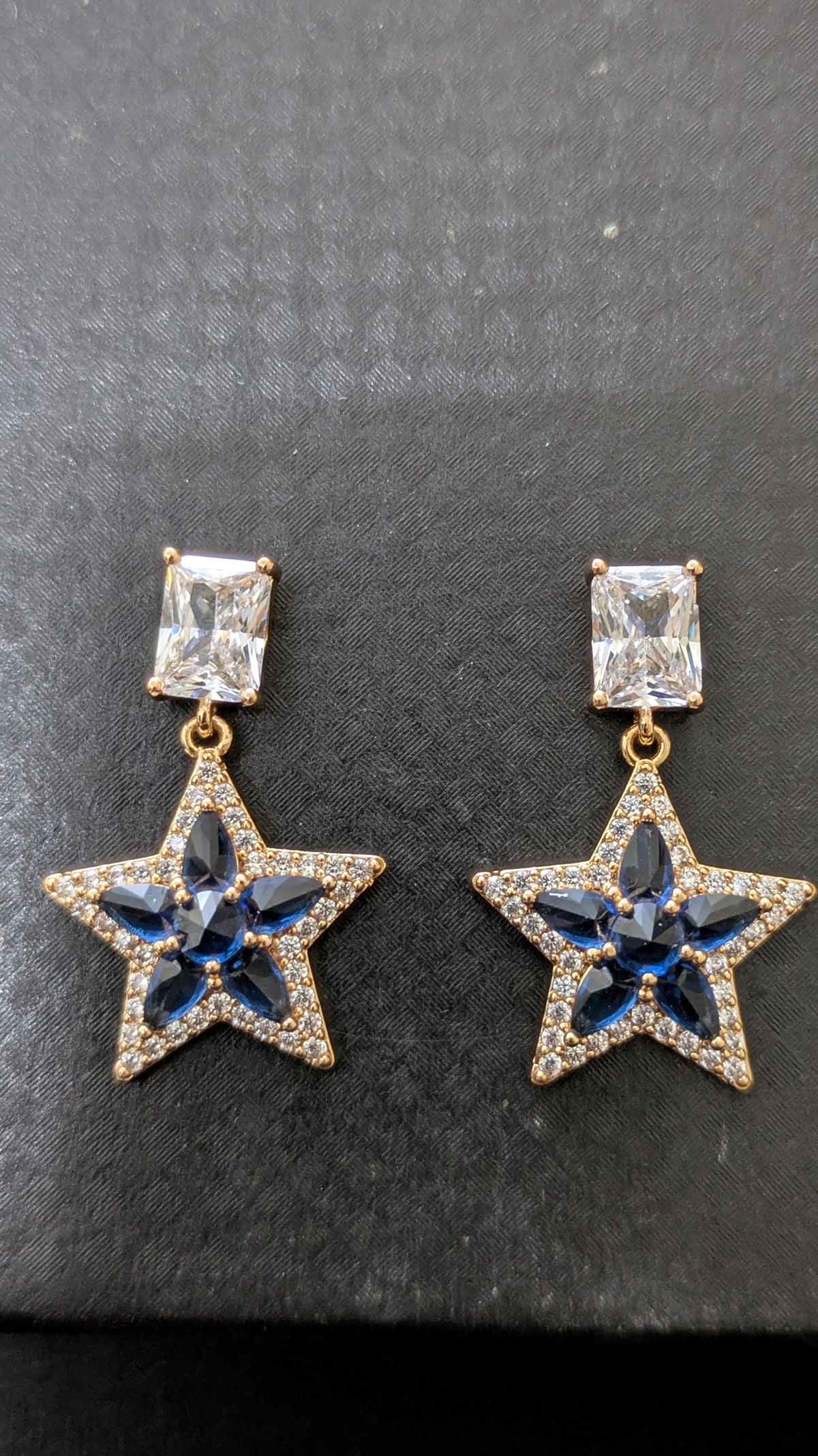 Royal Blue Star Crystal Drop Earrings