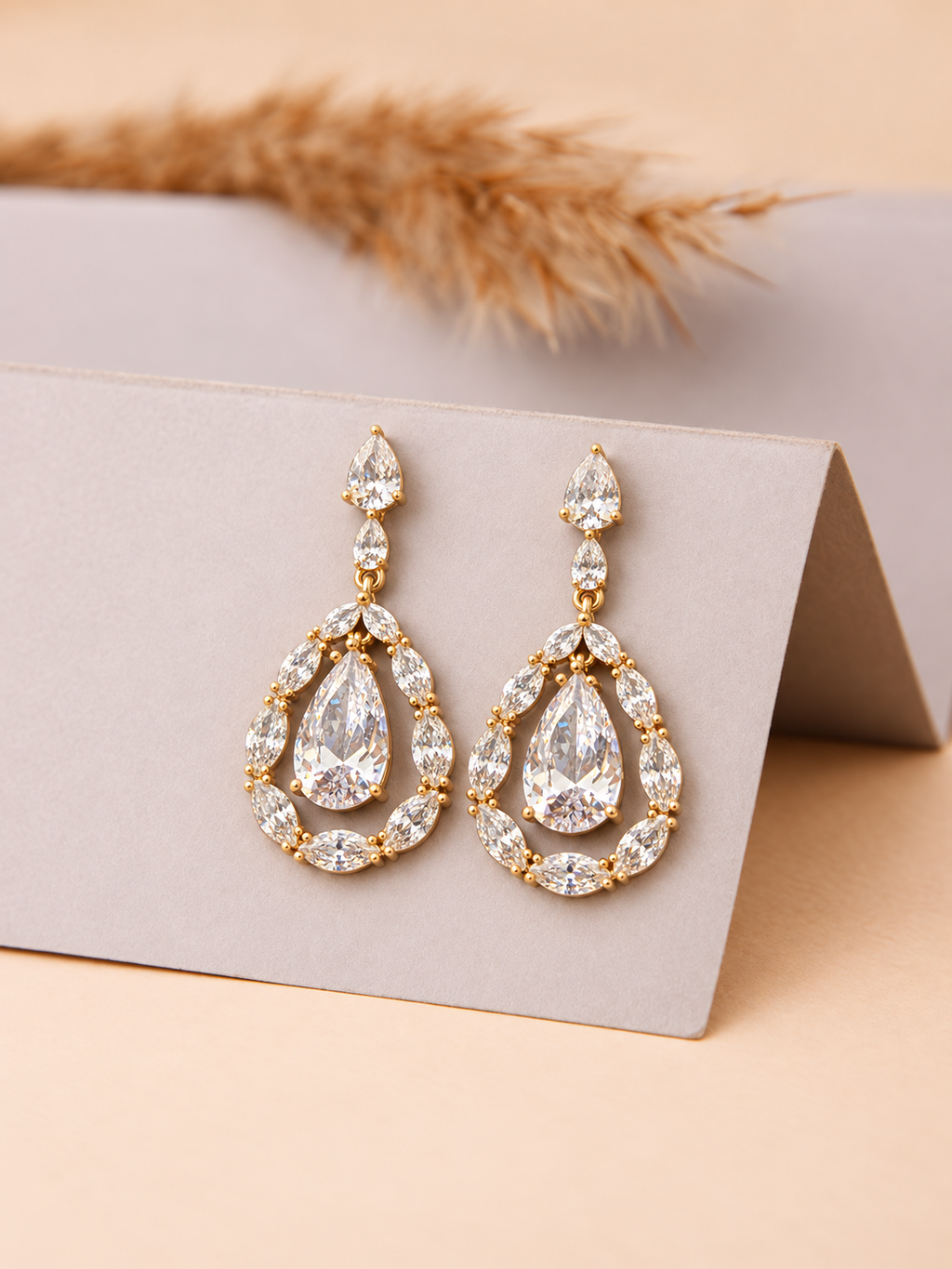 Elegant Pear-Cut Crystal Chandelier Earrings