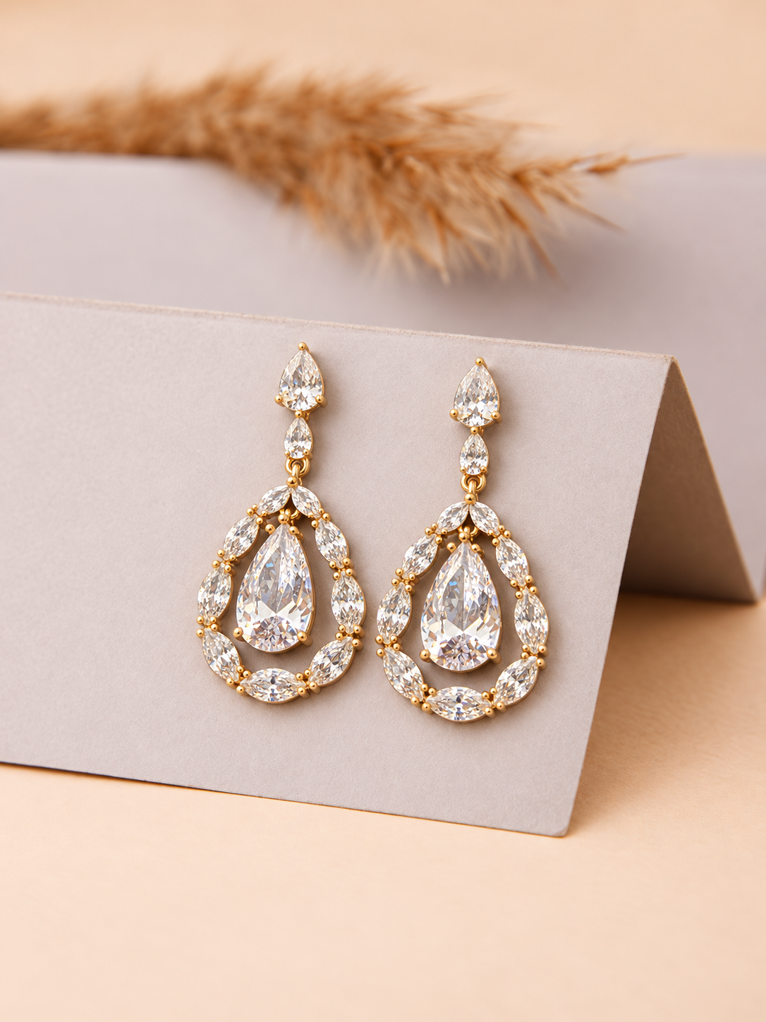 Elegant Pear-Cut Crystal Chandelier Earrings
