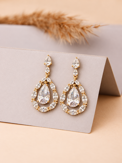 Elegant Pear-Cut Crystal Chandelier Earrings