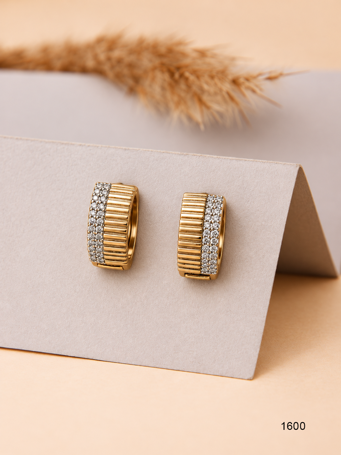 Zar-e-Noor Gold-Plated Crystal Huggie Hoop Earrings – Premium Artificial Jewellery