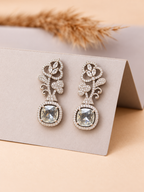 Silver Floral Crystal Drop Earrings
