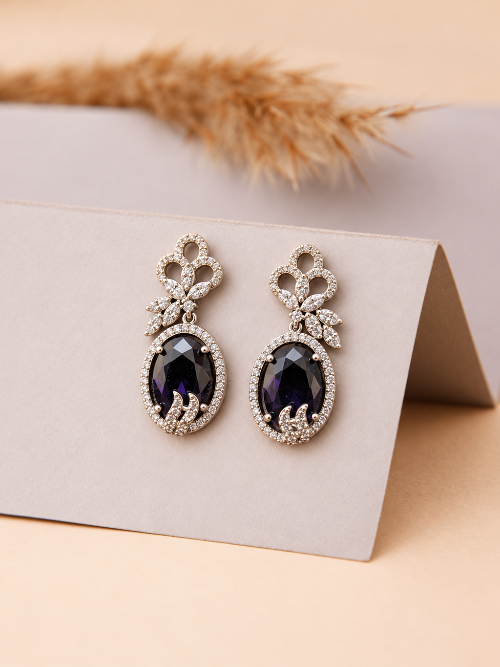 Royal Purple Oval Crystal Drop Earrings