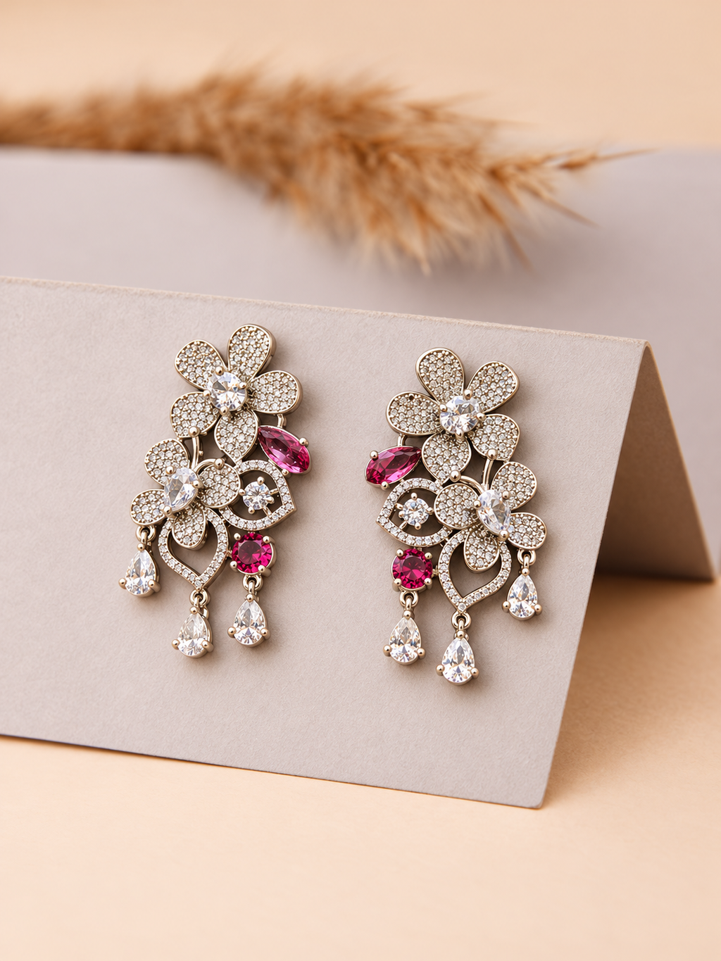 Elegant Floral Crystal Chandelier Earrings
