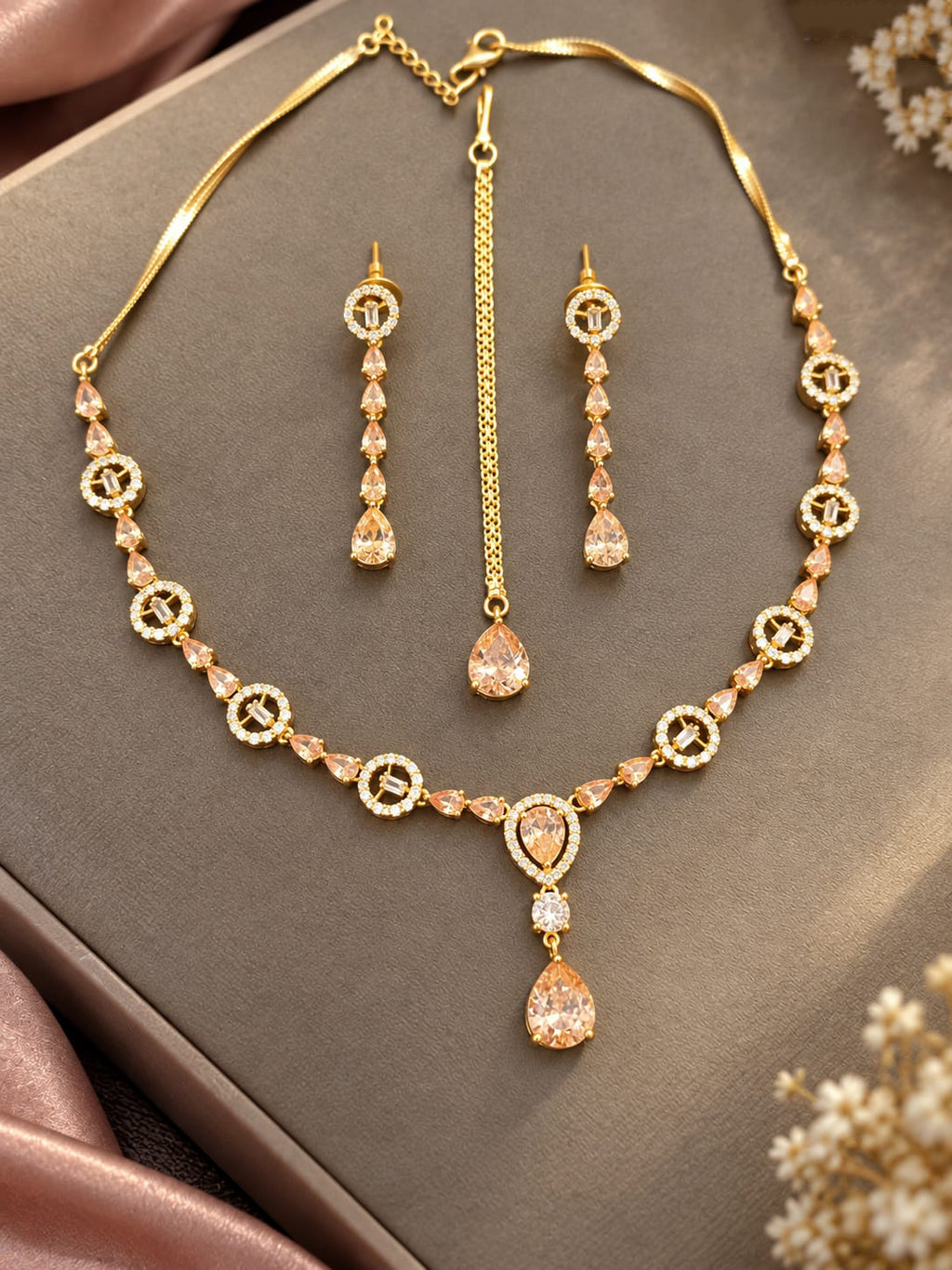 Multicolor Pink Gemstone Necklace & Earrings Set