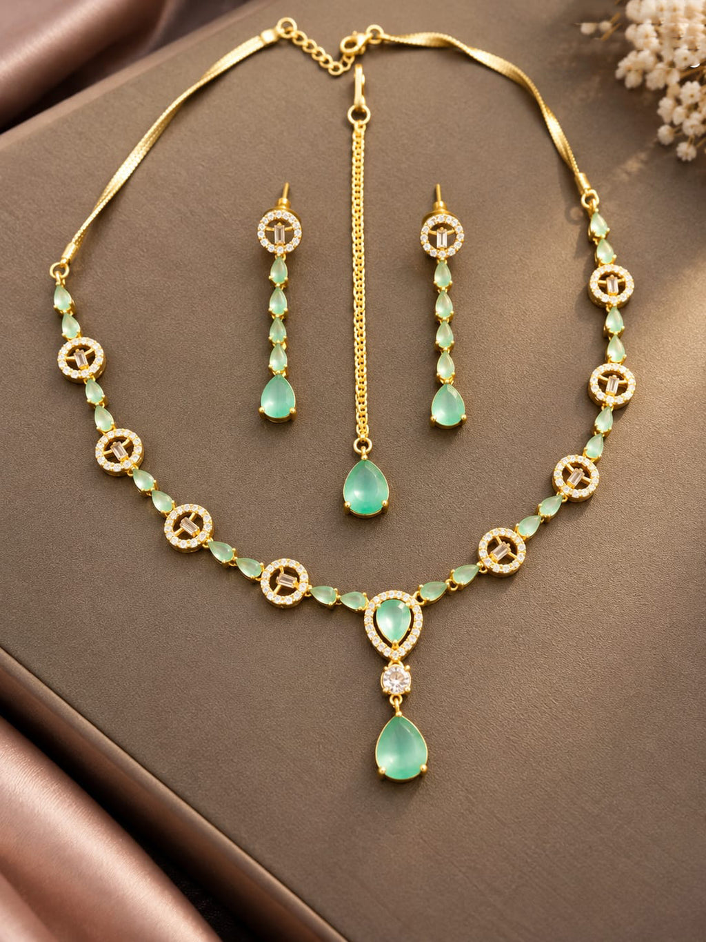 Multicolor Pink Gemstone Necklace & Earrings Set