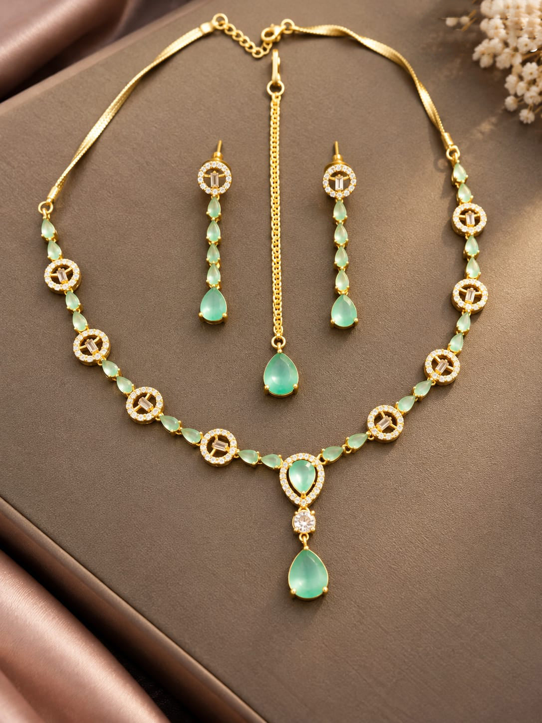 Multicolor Pink Gemstone Necklace & Earrings Set