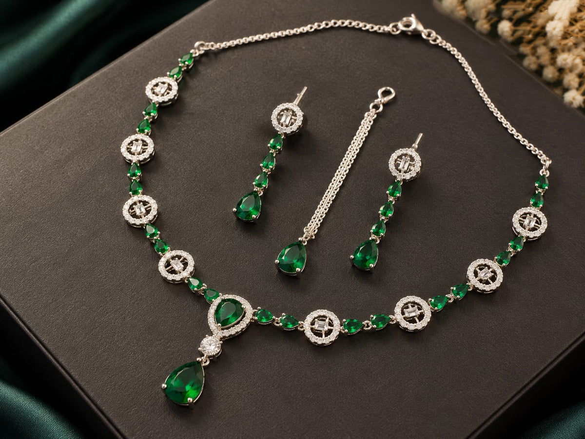 Multicolor Pink Gemstone Necklace & Earrings Set
