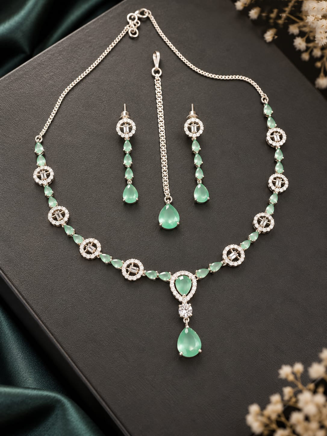 Multicolor Pink Gemstone Necklace & Earrings Set