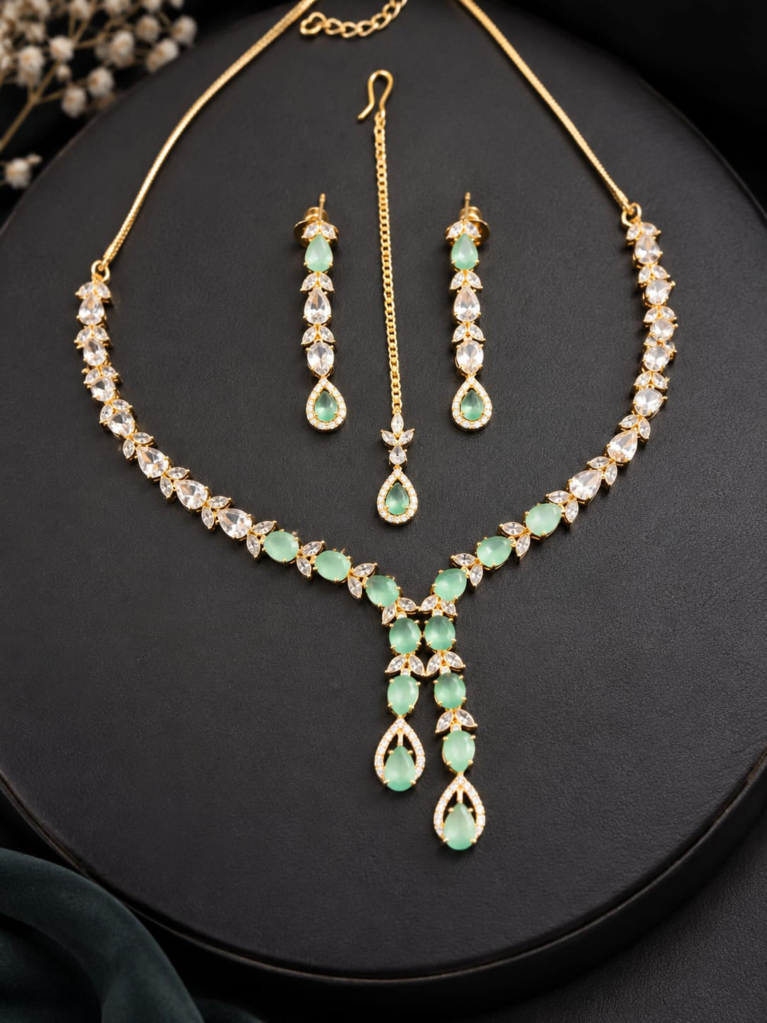 Multicolor Stone Bridal Jewellery Set – Necklace, Earrings & Maang Tikka