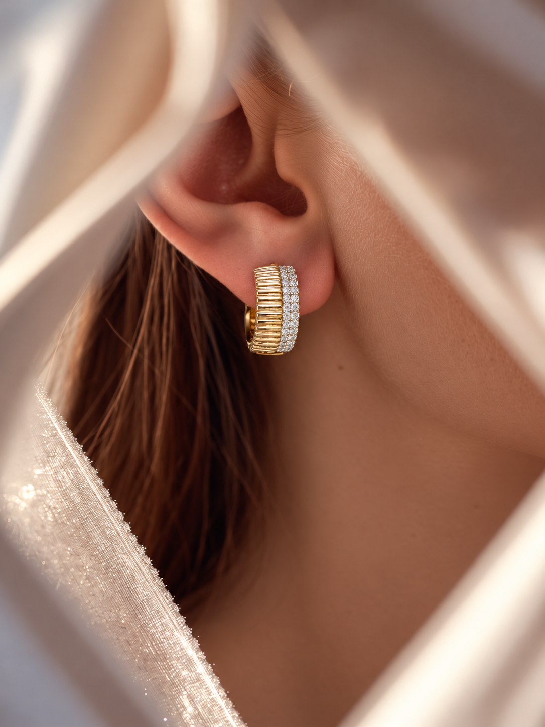 Zar-e-Noor Gold-Plated Crystal Huggie Hoop Earrings – Premium Artificial Jewellery